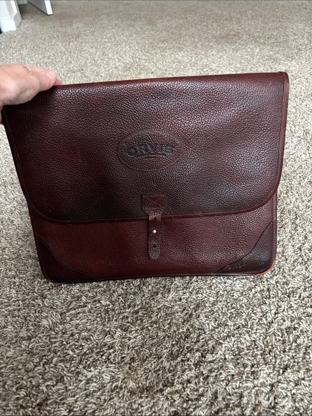 Vintage Orvis Deep Chestnut Pebbled bullhide Leather Briefcase